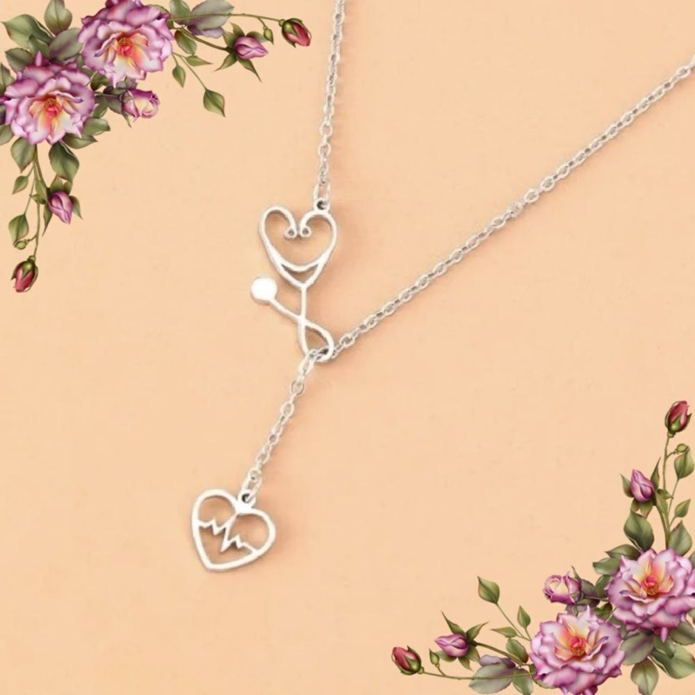 Stainless Steel Necklace with Stethoscope Electrocardiogram‎ Pendant